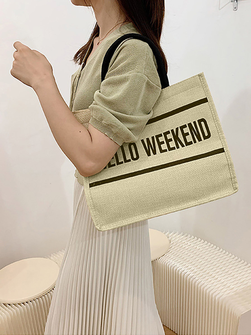 Buy Hello Weekend Slogan Shopper Bag Beige For Women Styli Saudi