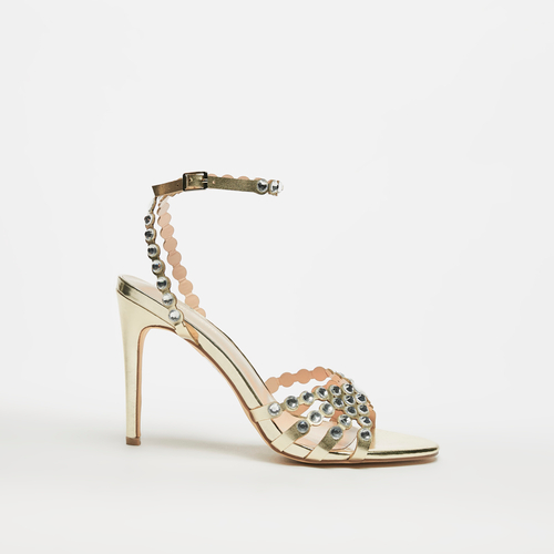 Buy Embellished Ankle Strap Sandals with Stiletto Heels Gold For Women Styli Saudi