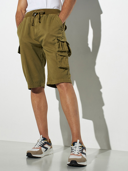 Buy Solid Cargo Shorts with Pockets Green For Men Styli Kuwait