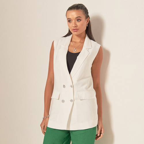 Double breasted sleeveless blazer store