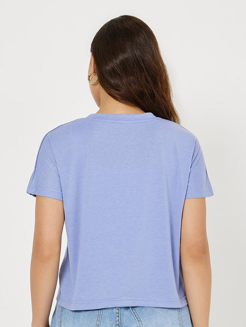 Buy Regular Fit Ladder Cut Out Detail T Shirt Blue For Women Styli Saudi