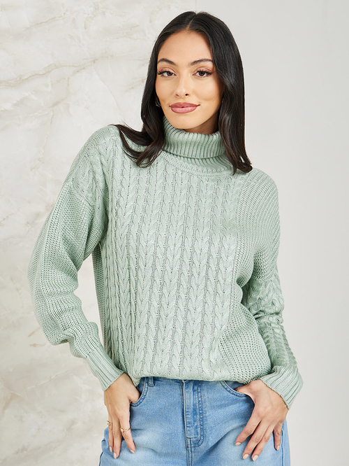 Buy Boxy Fit Regular Length Chunky Cable Knit Sweater Green For Women Styli Saudi