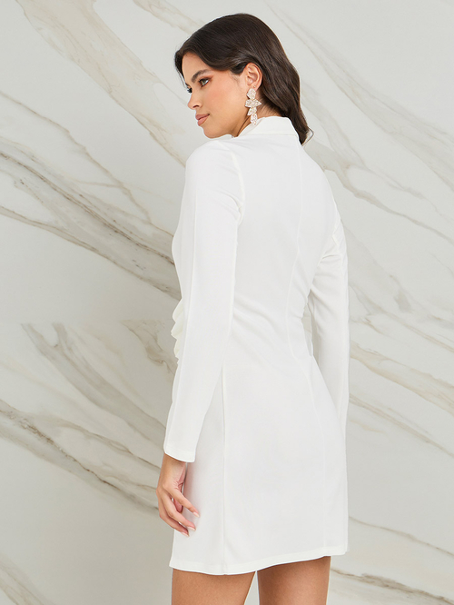 Buy Frill Edge Detail Blazer Mini Dress White For Women Styli Kuwait
