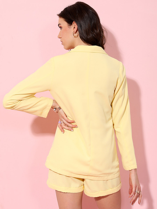 Buy Solid Longline Blazer Belted Shorts Co Ord Set Yellow For Women Styli UAE