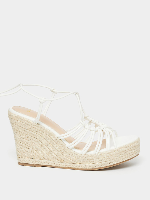 Buy Link Strap Tie Up Wedge Heel Sandals White For Women Styli Saudi
