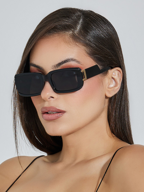 Buy Full Rim Rectangle Unique Arm Sunglasses Black For Women Styli Saudi