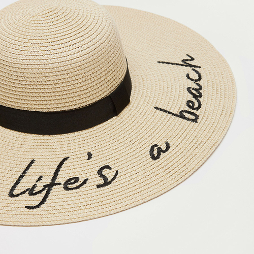 Buy Slogan Embroidered Beach Hat Beige For Default Category Styli UAE