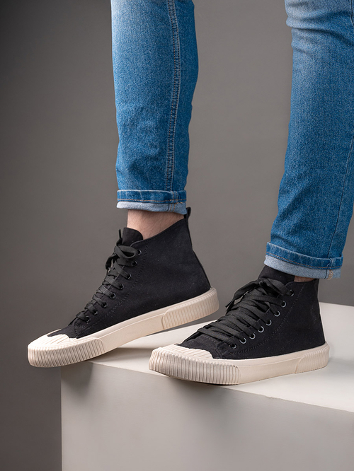 Buy Hi Top Canvas Lace Up Sneakers Black For Default Category Styli Saudi