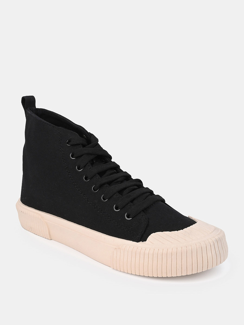 Buy Hi Top Canvas Lace Up Sneakers Black For Default Category Styli Saudi