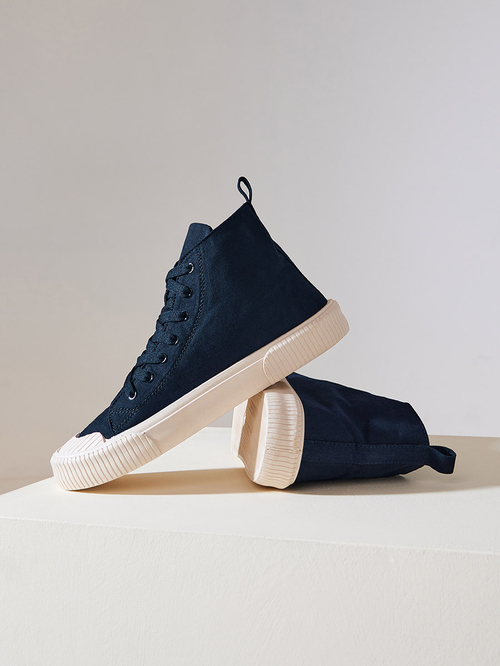 Buy Hi Top Canvas Lace Up Sneakers Navy Blue For Men Styli Saudi