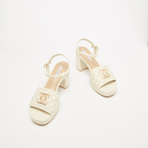 Buy Embroidered Block Heels Sandals with Buckle Closure White For Women Styli UAE