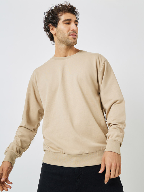 Buy Relaxed Fit Terry Sweatshirt Beige For Men Styli Kuwait