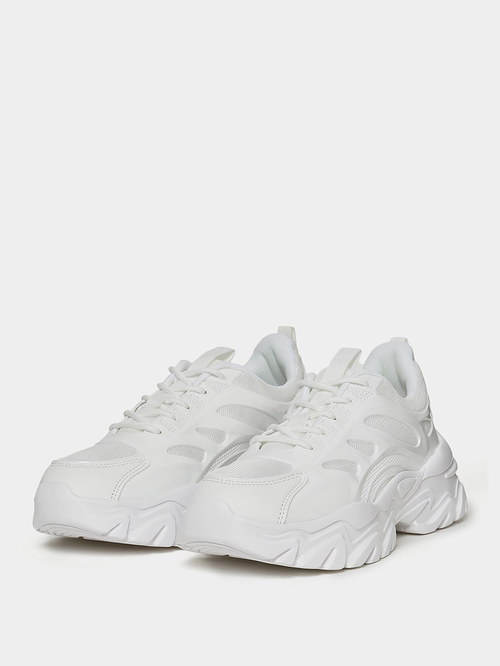 Buy Lace Up Chunky Sole Sneakers White For Women Styli Saudi