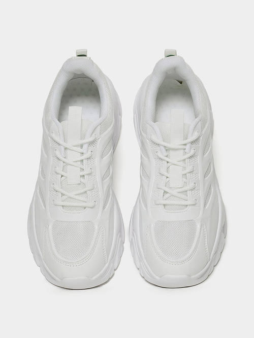 Buy Lace Up Chunky Sole Sneakers White For Women Styli UAE