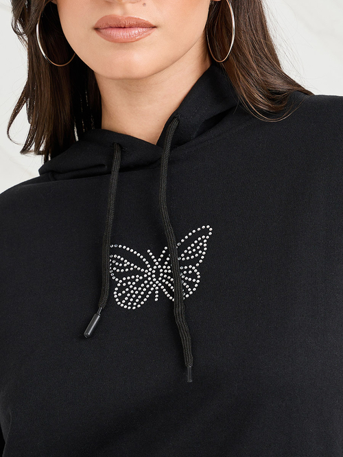 Buy Oversized Embellished Rhinestone Butterfly Detail Hoodie Black For Women Styli Saudi
