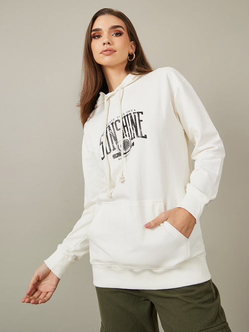 Cream longline hoodie top