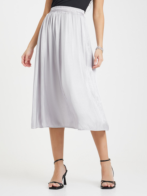 Buy Metallic Silk Midi Skirt Grey For Women Styli UAE