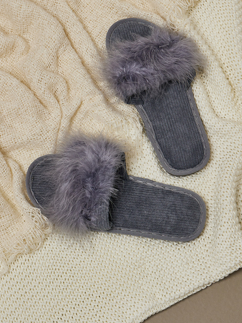 Fluffy grey slippers online
