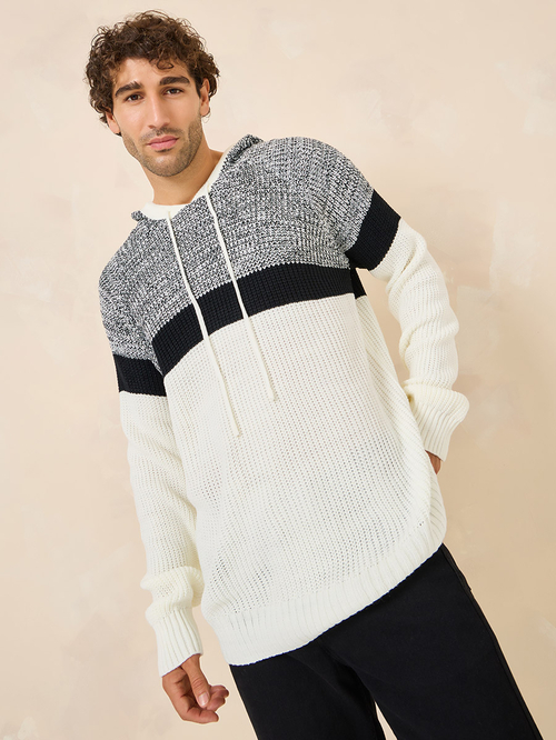 Buy Chunky Knit Relaxed Fit Hooded Jumper Grey For Men Styli UAE
