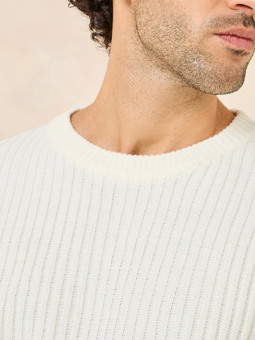 Buy Wide Rib Knit Relaxed Fit Jumper White For Men Styli Kuwait