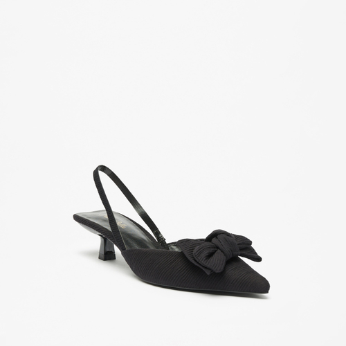 Buy Bow Accented Slingback Mules with Kitten Heels Black For Women Styli UAE