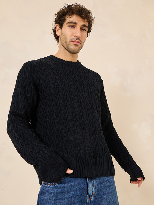 Cable knit store crew neck jumper