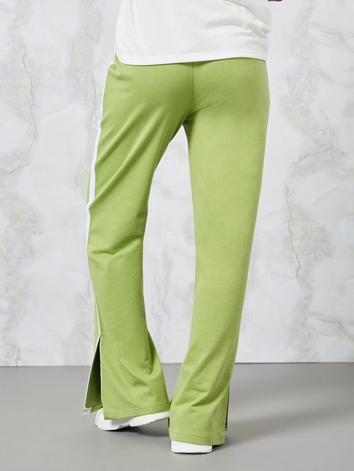 Buy Contrast Side Panel Pants with Slit Hem Green For Women | Styli Saudi
