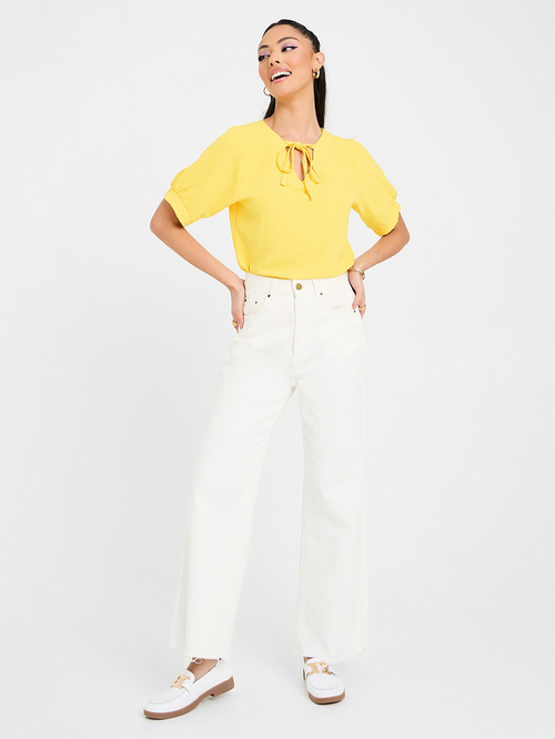 Yellow and white blouse womens on sale