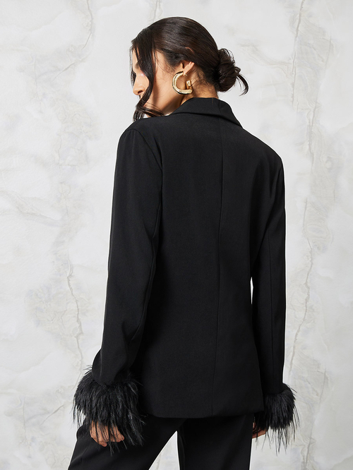 Fur trim blazer deals