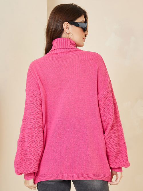 Hot pink oversized turtleneck sweater outlet