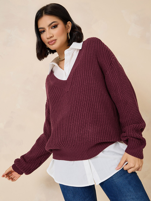 Burgundy oversized sweater on sale