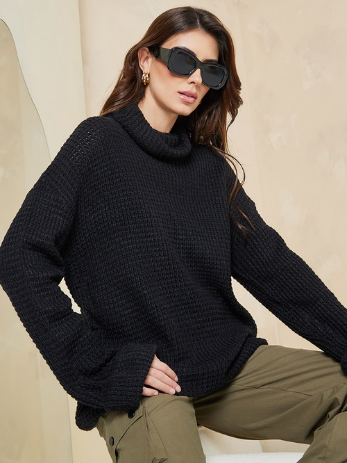 Womens chunky black turtleneck sweater outlet