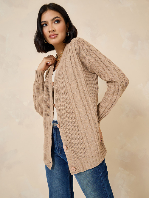 Cable knit button down cardigan top