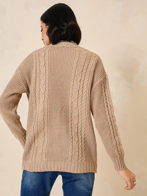 Cable knit button down cardigan top