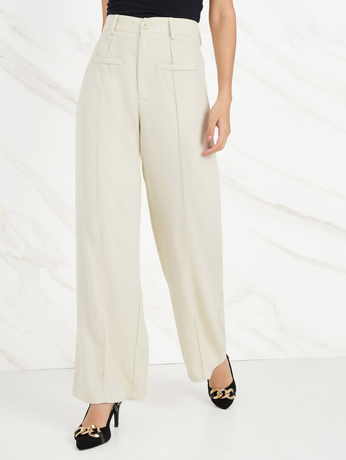 Cream high waisted sale wide leg trousers