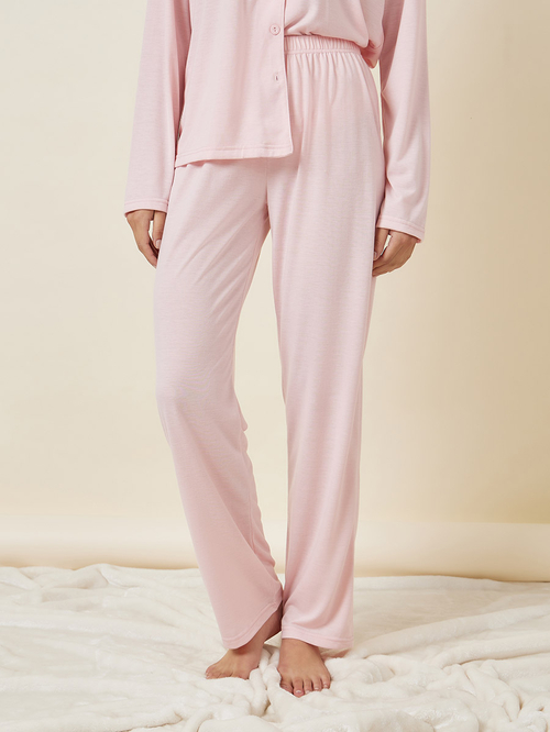 Buy Long Sleeve Jersey Button Through Shirt Pyjama Set Pink For Women Styli Saudi