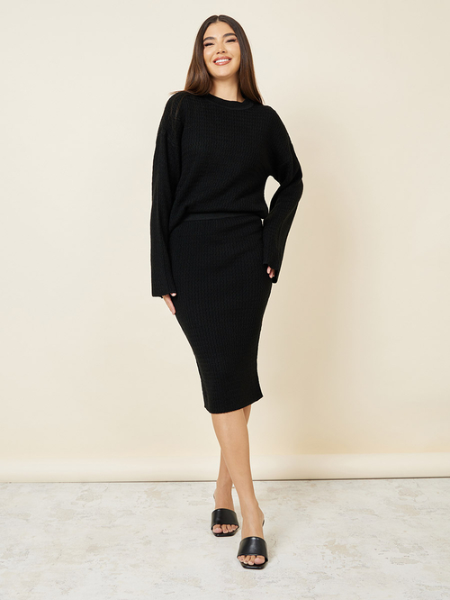 Knitted midi skirt co ord black clearance