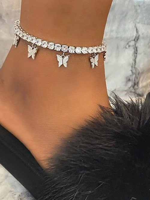 Buy All Over Embellished Butterfly Anklet Silver For Women Styli Kuwait
