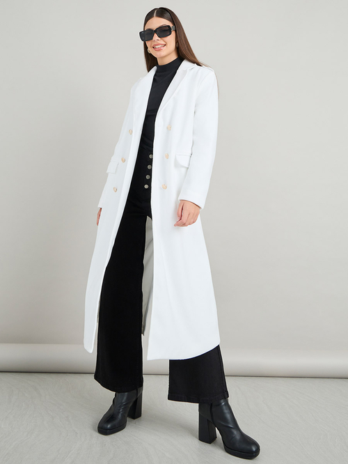 Buy Regular Fit Double Breasted Midi Coat White For Women Styli Saudi