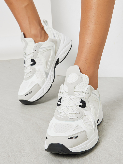 Buy Stitch Detail Contrast Panel Lace Up Chunky Sneakers White For Men Styli Saudi