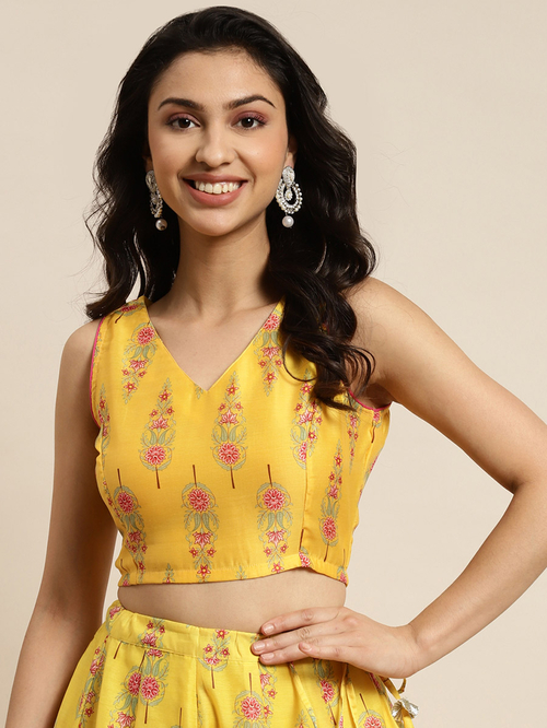 Buy Floral Print Sleeveless Crop Top Yellow For Women Styli Kuwait
