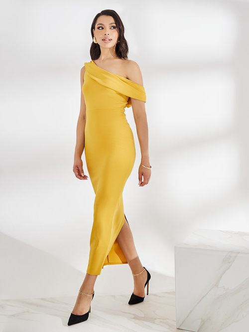 Yellow bodycon maxi dress outlet