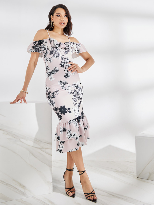 Cold shoulder knee length dresses shop