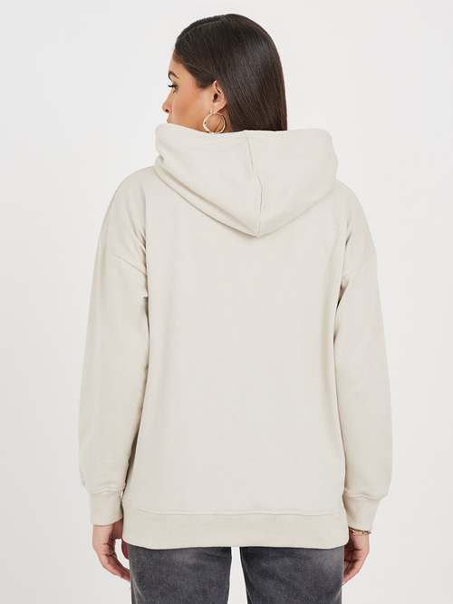 Buy Oversized Zip Through Longline Hoodie Beige For Women Styli Saudi