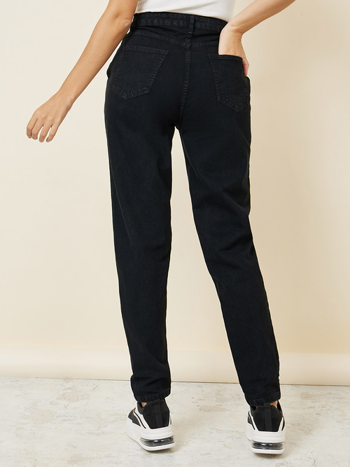 Buy High Rise Straight Leg Jeans Black For Women Styli UAE