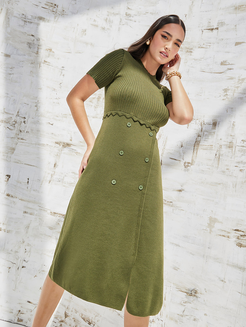 Button ribbed midi top dress