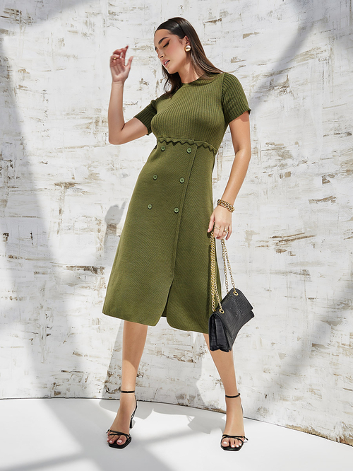 Button ribbed midi dress top