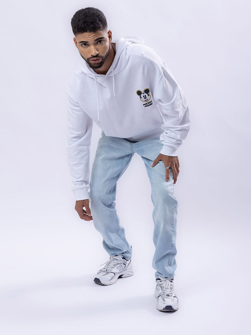 Buy Disney Mickey Mouse Graphic Longline Hoodie White For Men Styli Bahrain
