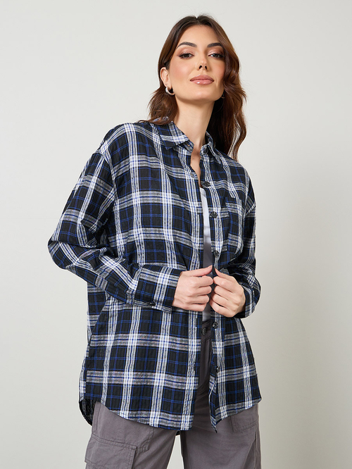 Longline checked shirt womens store