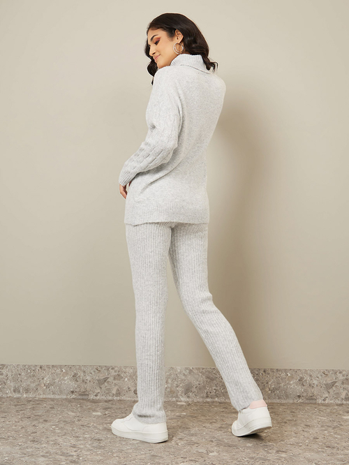 Buy Oversized Cable Knit Sweater Rib Knit Pants Co Ords Grey For Women Styli Saudi